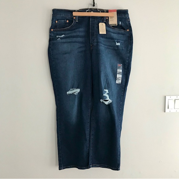 New! Levi’s Ribcage Straight Ankle Distressed Dark Wash Jeans, Plus Size 16W - Picture 2 of 16